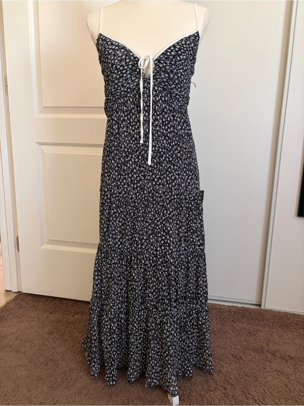 Lulu's Black Floral Maxi Dress with White Trim
